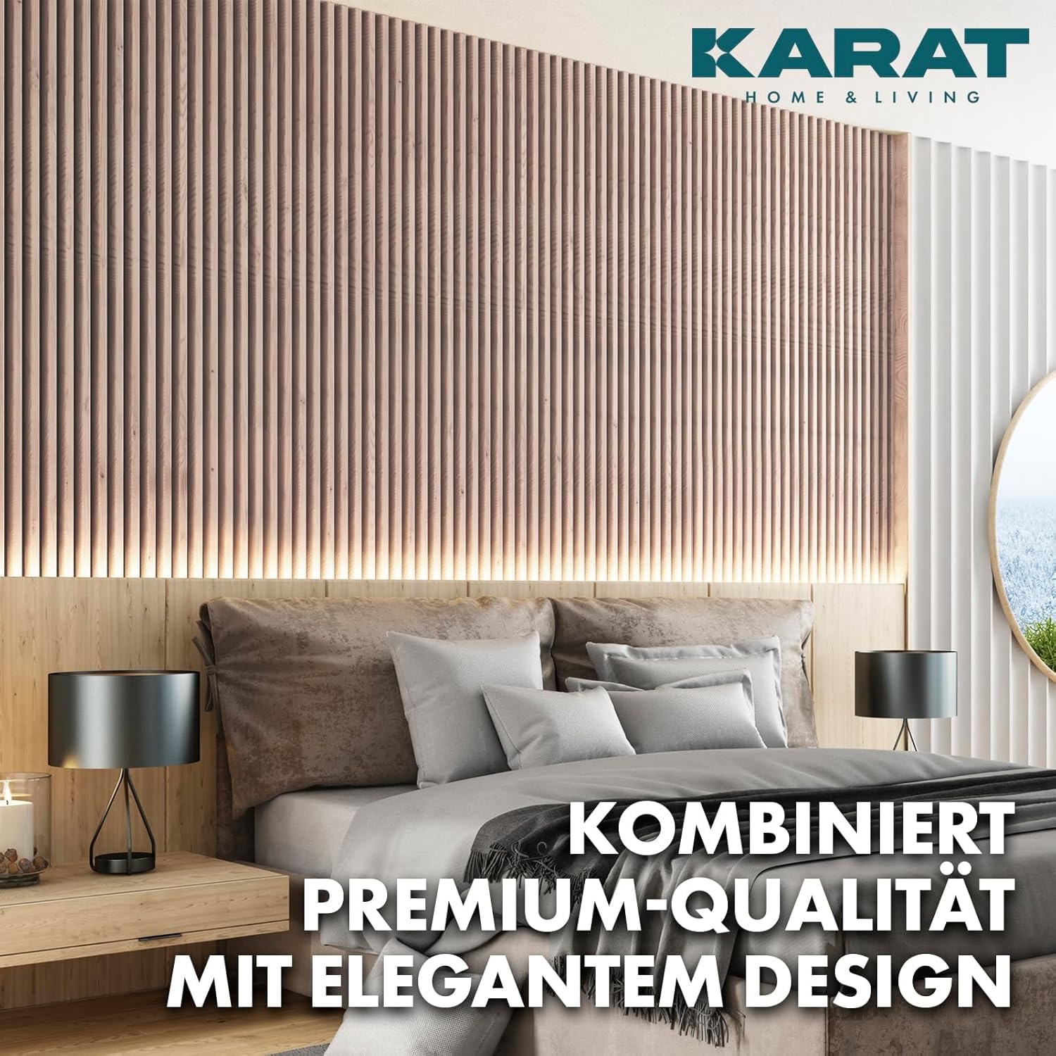 KARAT Akustikpaneele - Wandpaneele mit Echtholzfurnier für eine angenehme Raumakustik - Lamellenwand Holz und Filz - Wandverkleidung als Schallschutz, Schalldämmung (White Oak, 118 x 60 cm) 8