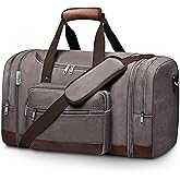 Wolhbege Duffle Bag for Travel,Mens Travel Bag & Carry On Bag for Men with Expandable Design and Luggage Sleeve –Duffel Bag for Gym, Weekender,Canvas,Overnight Trips Grey