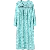 Keyocean Nightgowns for Women, Soft Cotton Comfy Lightweight Embroidered Long-sleeve Nightdress