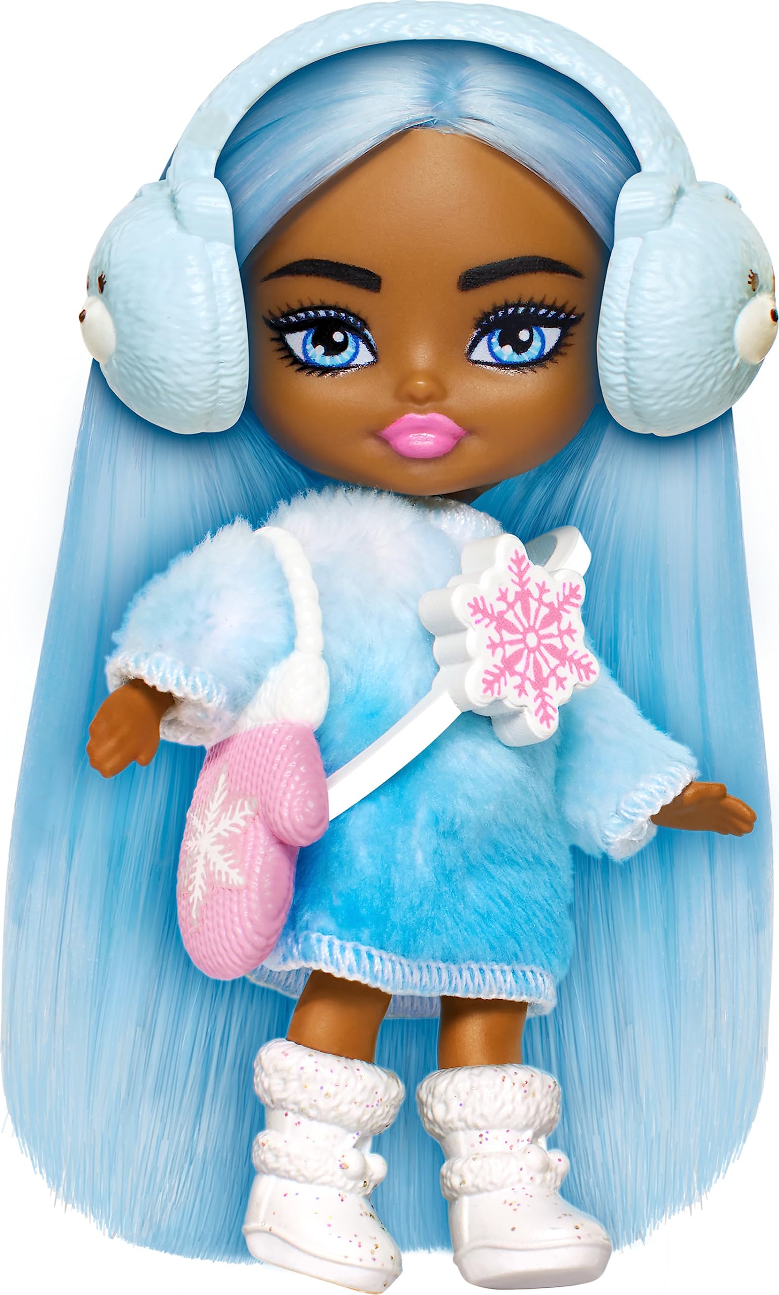 ​Barbie Extra Mini Minis Travel Doll with Winter Fashion and Accessories, Barbie Extra Fly Small Doll​​​, HPN08 Blue,white