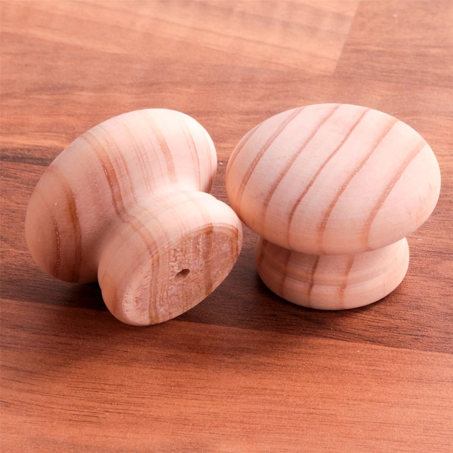 2X Small PreDrilled 40mm Door Knobs Plain/Natural Wooden Pine