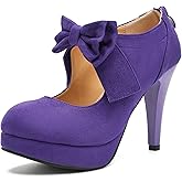fereshte Women's Platform Mary Jane Pumps with Bow, High Heel, Closed Toe, Zip Closure