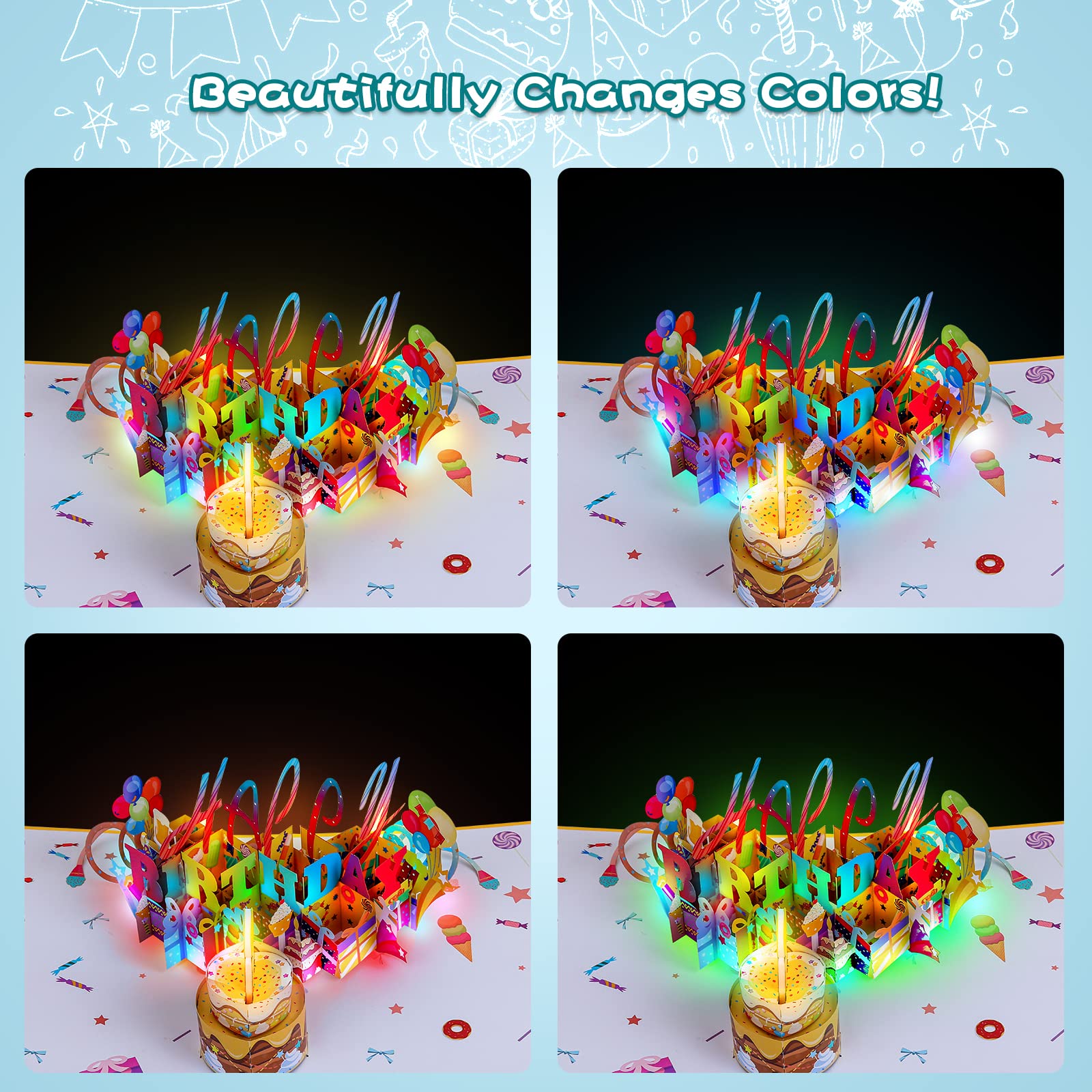 Mua Olatay 3D Musical Birthday Popup Card, Blowable/Blow Out LED Light ...
