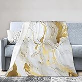Soft Warm Throw Blanket for Couch Living Room White Golden Marble Texture Print Cozy Fuzzy Throw Blanket for Sofa Bed Blanket 60"x50"