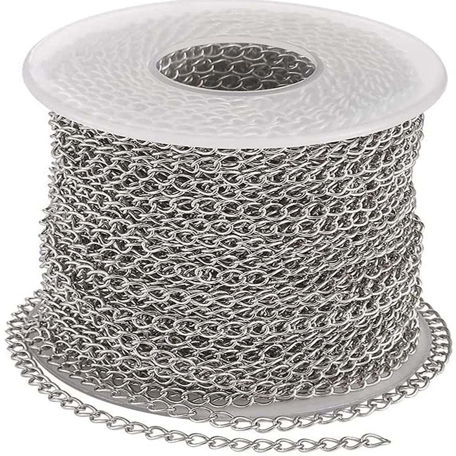 82 Feet/25M Soldered 304 Stainless Steel Curb Chains 4x3x0.6mm Twisted Links Cross Cable Chains Silver Plated with Spool for Jewelry Making