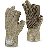 KastKing Bully Wooly 3-Cut Fingerless Wool Fishing Gloves, Cold Weather Warm Winter Gloves for Men & Women, Ice Fishing