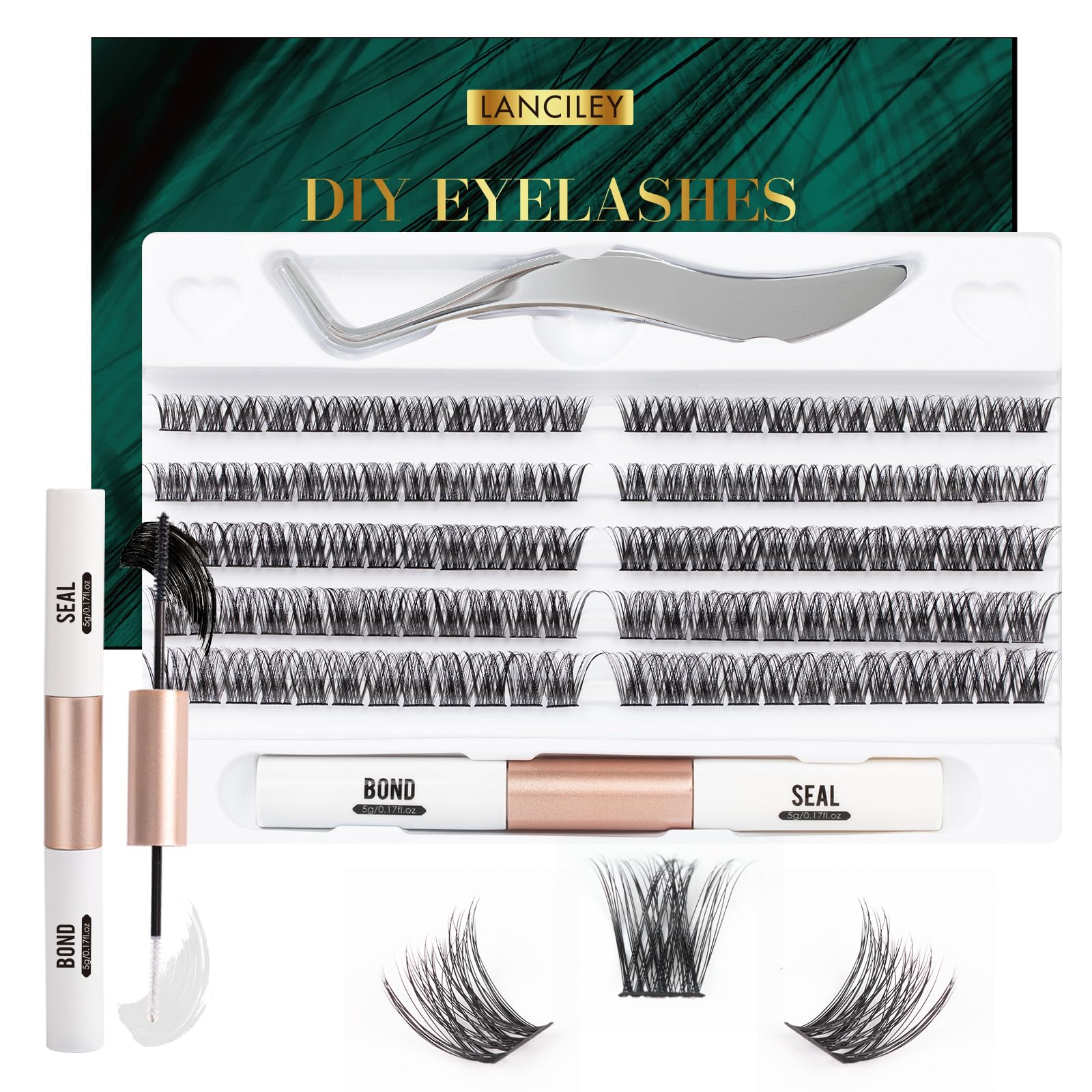 Lanciley DIY Lash Extension Kit 120 Cluster Lashes Individual Lashes with Lash Bond and Seal Tweezers Eyelash Extensions Kit Easy to Apply at Home C D Curl Mix 10-16mm - L01
