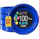 Party Solids Dark Blue Plastic Plates For Party 7" Dark Blue Disposable Plates Heavy Duty 100 Pcs Plastic Dinnerware Sets Heavy Duty 350 GSM Disposable Dinnerware Set