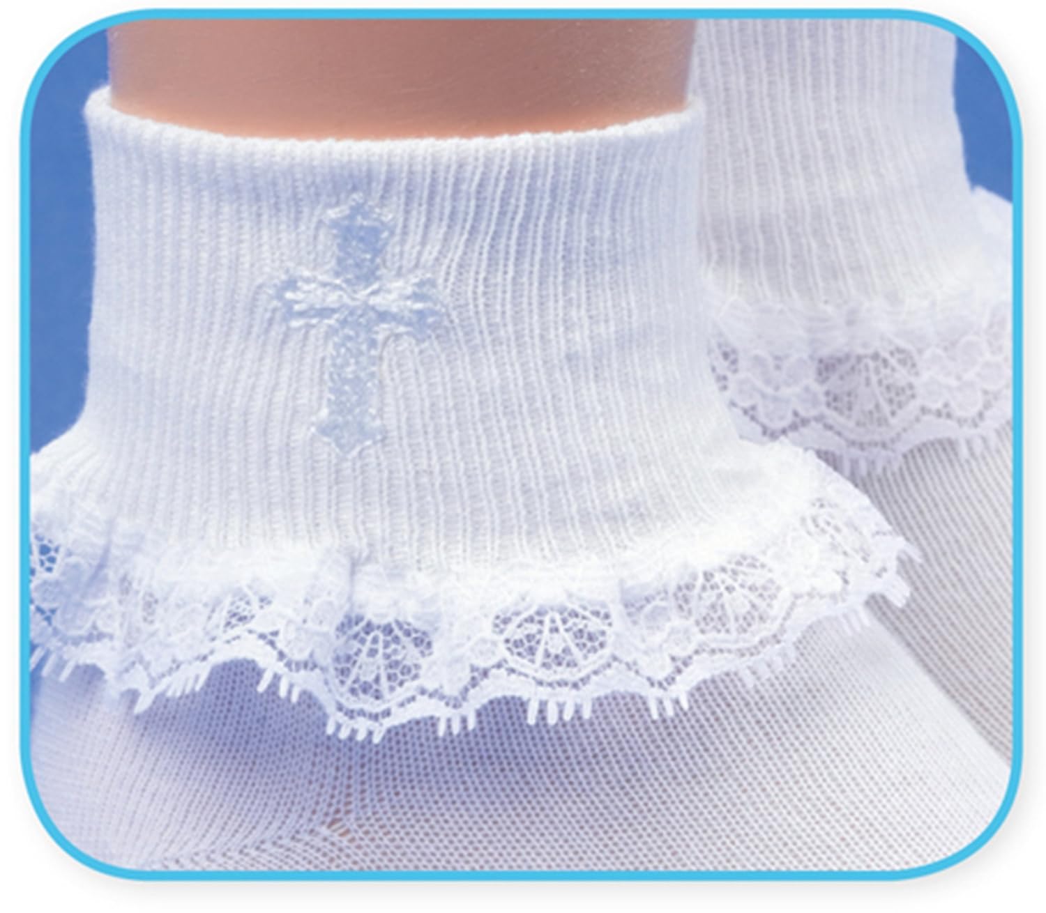 Jefferies Socks Girls First Holy Communion Lace Trim Cross Turn Cuff