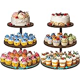 ELITEROO 3 Tier Cupcake Stand for 50 Cupcakes, Rotating Wooden Cake Stand, Rustic Dessert Display Tower with Tiered Trays, Round Cupcake Holder for Wedding Birthday Baby Shower Tea Party, 2 Pack