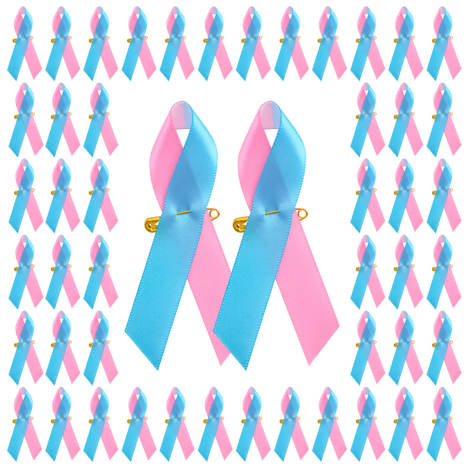 CRAFFANCY 100Pcs Pink&Blue Ribbon Badges, Defects Awareness Pins Male Breast Cancer Brooches SIDS Pins for Party Event Supplie