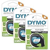 DYMO LT Plastic Labels for LetraTag Label Makers Black Print on White Labels 1/2" x 13-Foot Rolls 3 Count