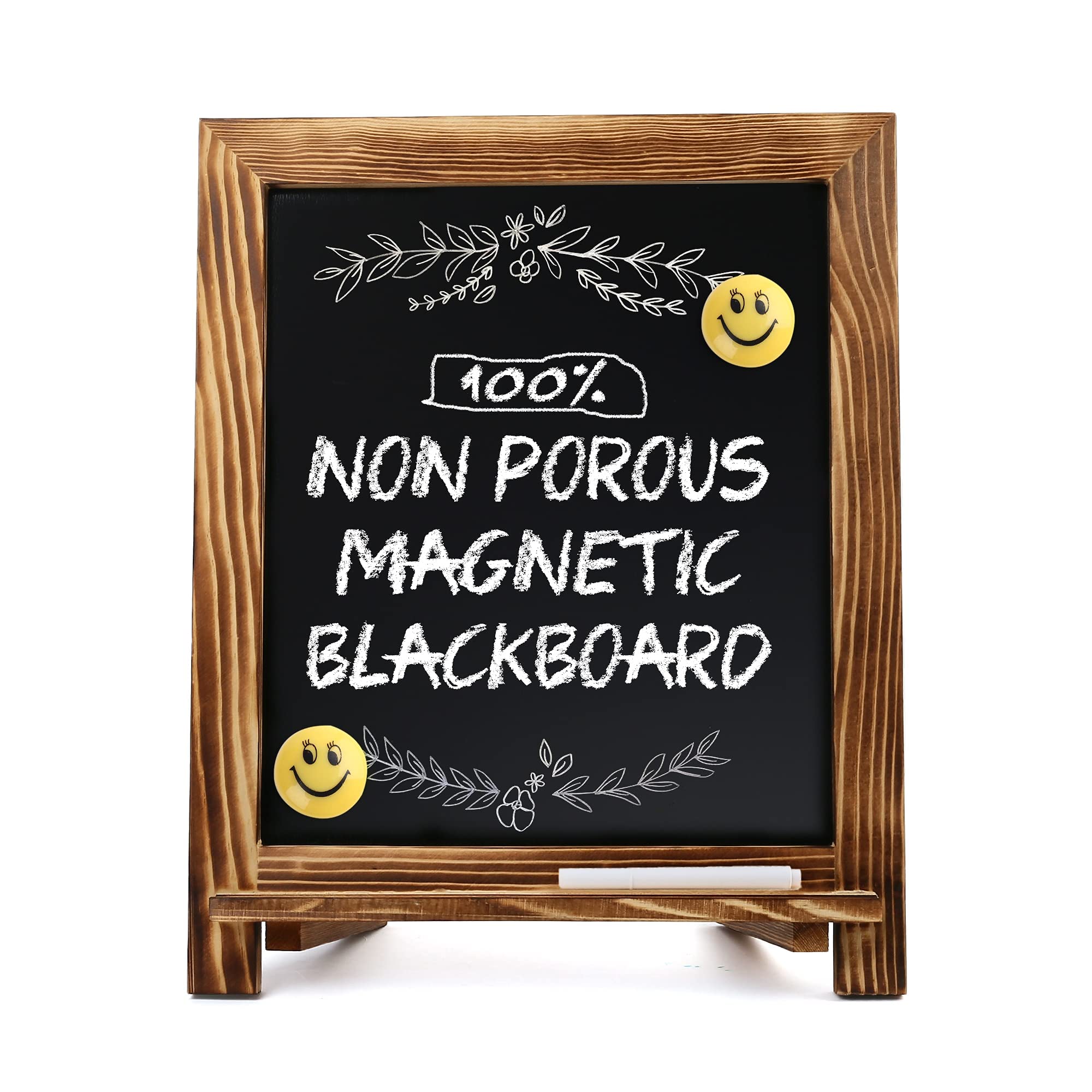 Photo 1 of LotFancy 15"x12" Magnetic Chalk Board Sign, Small Wood Framed Tabletop Black Easel Chalkboard, Foldable Standing Ledge,1 White Chalk Pen 2 Magnets and Wall Hanging Kits Included,Rustic Brown