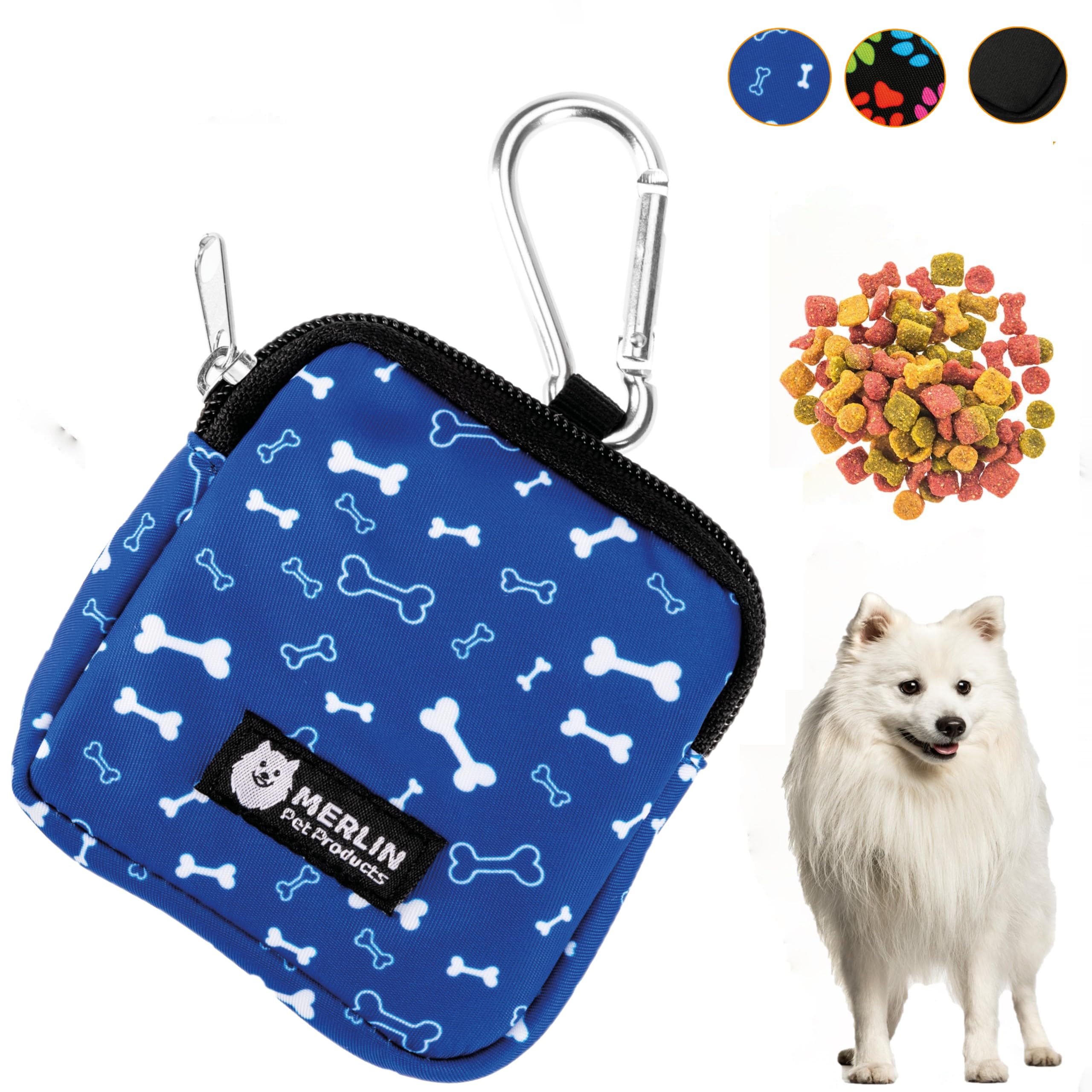 Small Dog Treat Bag, Dog Treat Training Pouch Bag, Pocket Size Travel Dog Walking Bag, Dog Walk Treats Pouch, Dog Treat Pouch, Pet Bag For Lead Treats, Pet Treat Pouch For Training (Blue Bone)