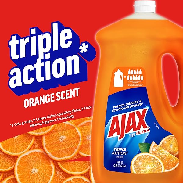 AJAX ULTRA LIQUID DISH SOAP ORANGE SCENT, TRIPLE ACTION, 90 FL OZ BOTTLE