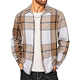COOFANDY Men's Flannel Shirts Casual Button Down Plaid Shirt Jacket Long Sleeve Fleece Shacket