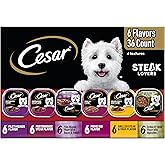 Cesar Wet Dog Food Steak Lovers Variety Pack, Adult, Wet Food for Dogs with Real Meat, 3.5 oz Easy Peel Trays, 36 Count