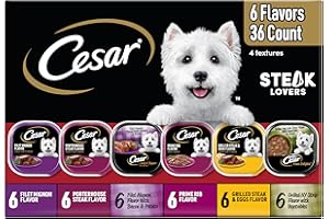 Cesar Adult Wet Dog Food Steak Lovers Variety Pack with Real Meat, 3.5 oz. Easy Peel Trays, 36 Count