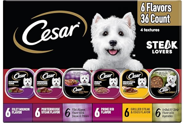 Cesar Wet Dog Food Steak Lovers Variety Pack, 3.5 oz Easy Peel Trays, 36 Count product