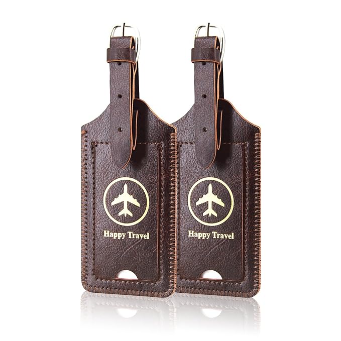 [2 Pack]Luggage Tags, ACdream Leather Case Luggage Bag