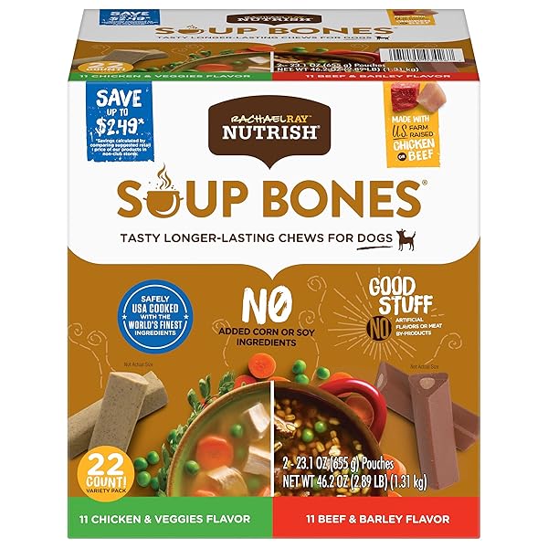 RACHAEL RAY NUTRISH SOUP BONES LONG LASTING DOG CHEWS VARIETY PACK, 22 COUNT (PACK OF 1)