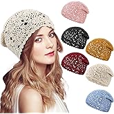 JenPen 6 Pcs Women Crochet Hat Slouchy Knit Beanie Cotton Handmade Knit Hat Summer Winter Soft Comfortable Floral Skull Cap