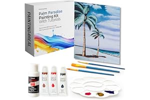 Painting4Real DIY Painting Class Kit for Adults with Video Tutorials: Learn to Paint Palm Paradise – How to Paint with Acrylics – Painting & Art Supplies – 9 Piece Acrylic Paint Set