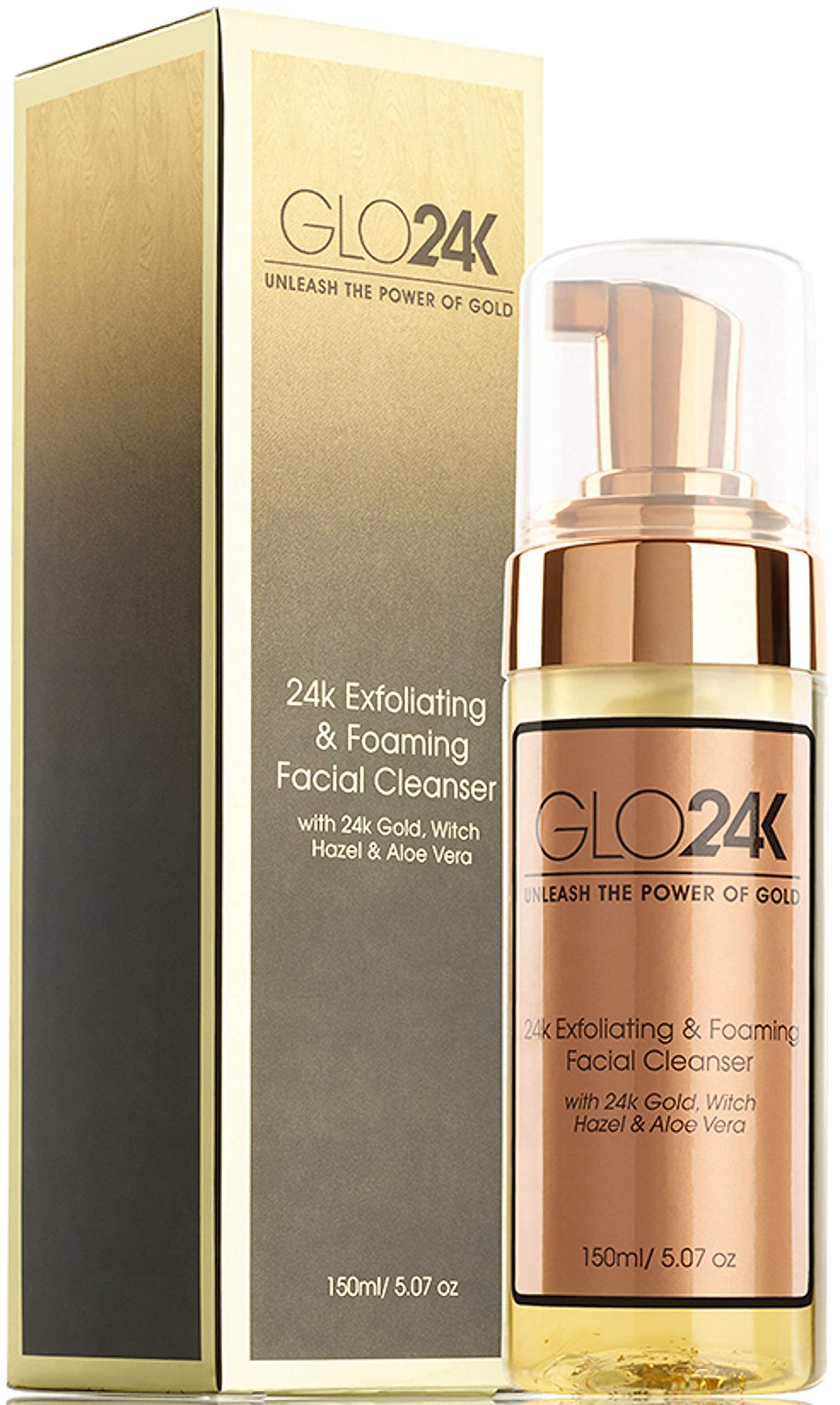 GLO24K Exfoliating & Foaming Facial Cleanser with 24k Gold, Witch Hazel, and Aloe Vera