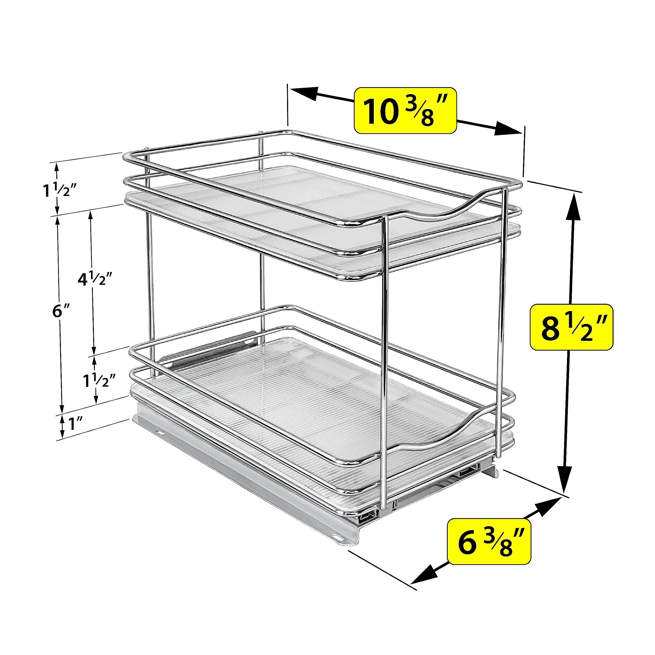 LYNK PROFESSIONAL® Pull Out Spice Rack Organizer for Inside Kitchen Cabinets - 6-3/8 inch Wide - Slide Out Drawer – Chrome Sliding Spice Cabinet Organization Shelf Racks - 2 Tier
