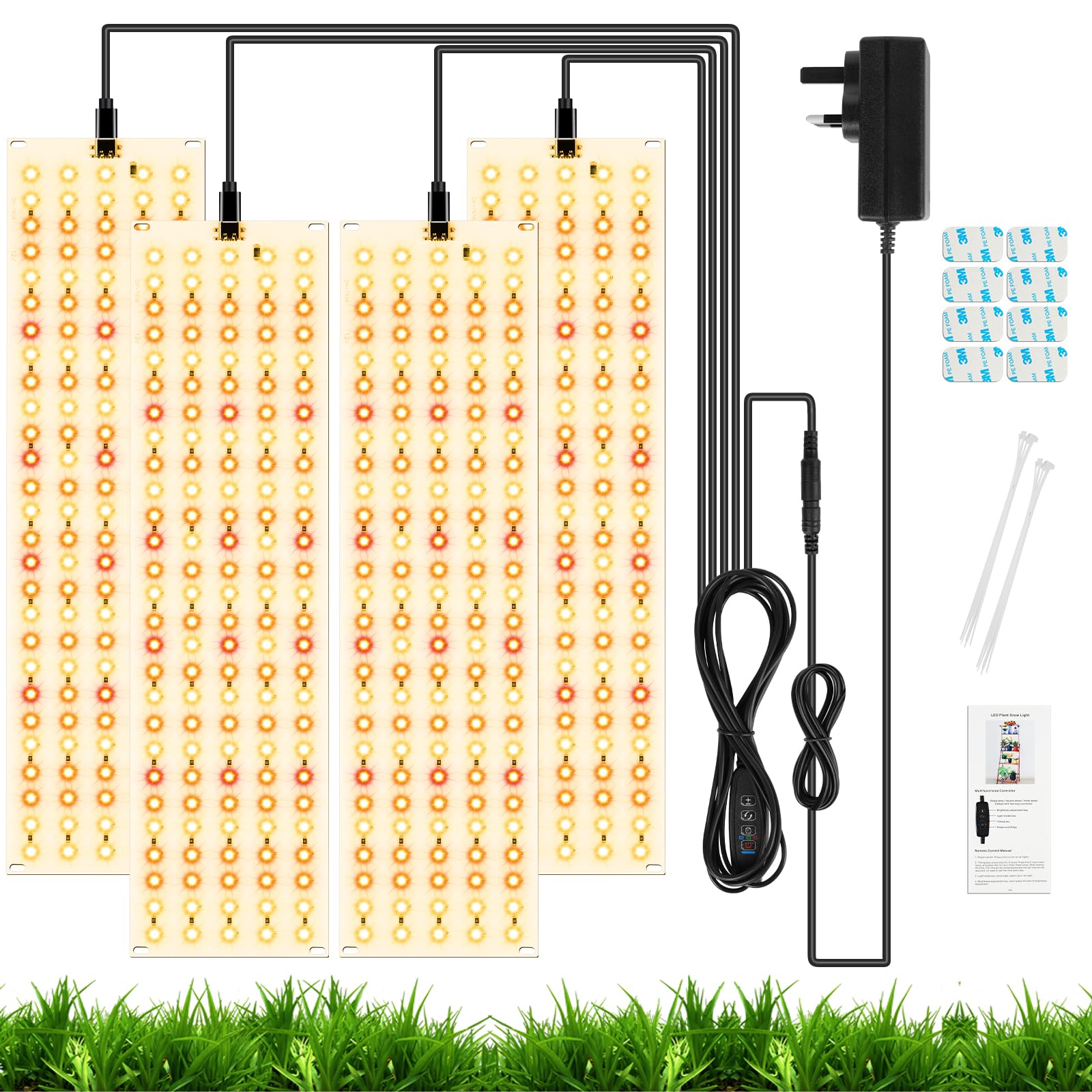 OFFCUP Grow Lights for Indoor Plants, 4pcs 5000K Full Spectrum LED Plant Light, 540 LEDs Plant Grow Light with Auto On/Off 3/9/12H Timer, 3 Modes, 10-Level Dimmable, Use for Indoor Growth