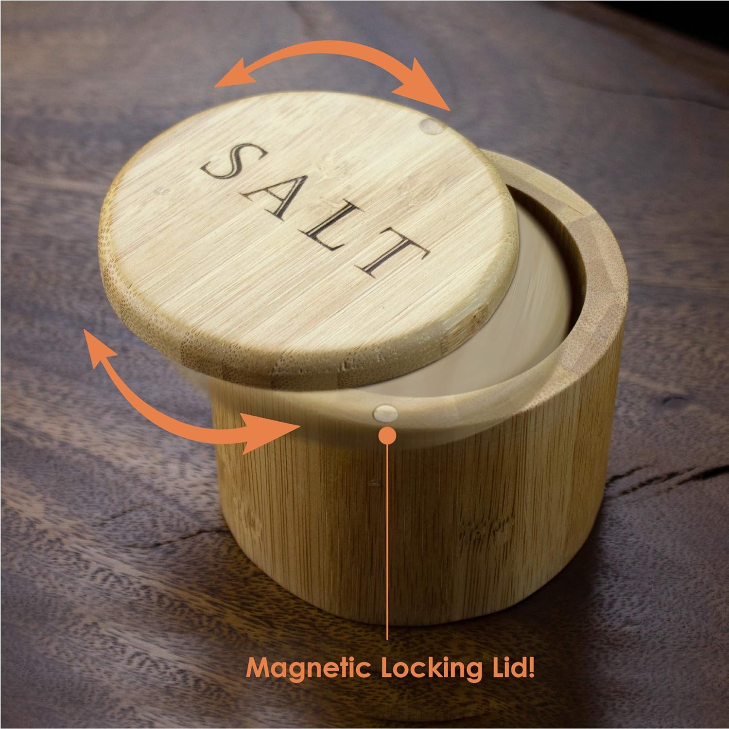Totally Bamboo Salt Box, Bamboo Storage Box with Magnetic Swivel Lid, "Salt" Engraved on Lid: Kitchen & Dining