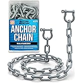 Galvanized Anchor Chain, Marine Grade, 3/16", 1/4", or 5/16" Chain with 2 Anchor Shackles, Link Ends, 4 or 5 Ft, for Boats
