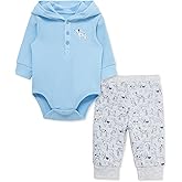 Little Me Baby Boys' 2-Piece 100% Cotton Hooded Onesie and Pant Set, 0-24 Months