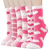 Jspupifip 6 Pairs Fuzzy Socks for Women Pink Cozy Valentines Socks Plush Slipper Sock for Her Galentines Valentines Gifts