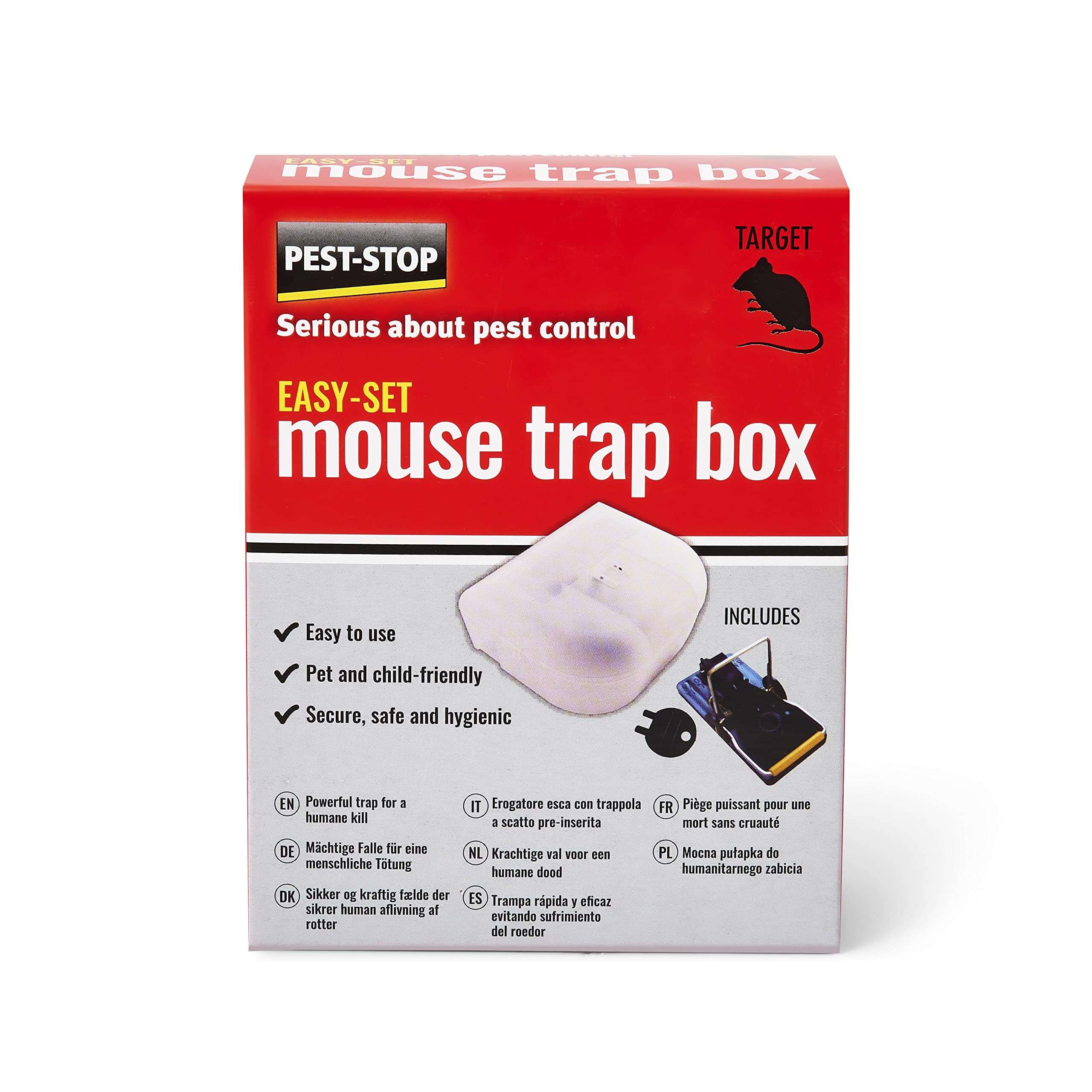 Pest-Stop Easy Set Mouse Trap Box – Reusable Snap Trap in Enclosed Housing – Indoor Use – Safe for Homes with Pets & Children – Quick Set-Up, Durable Plastic – Black