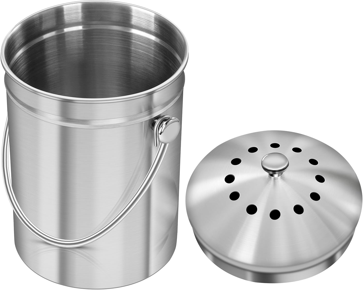 Utopia Kitchen Stainless Steel Compost Bin for Kitchen Countertop - 1.3 Gallon Compost Bucket for Kitchen with Lid - Includes 1 Spare Charcoal Filter: Kitchen & Dining