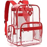 Fuyicat Heavy Duty Clear Backpack for Girls Boys Women Men, PVC Transparent School Backpacks See Through College Bookbag (Red)