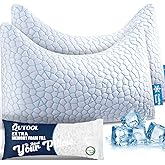 QUTOOL Double Sided Cooling Pillow for Side and Back Sleepers,Adjustable Soft & Firm Shredded Memory Foam Pillows for Neck Pain Relief,Curved Bed Pillows Queen Size Set of 2