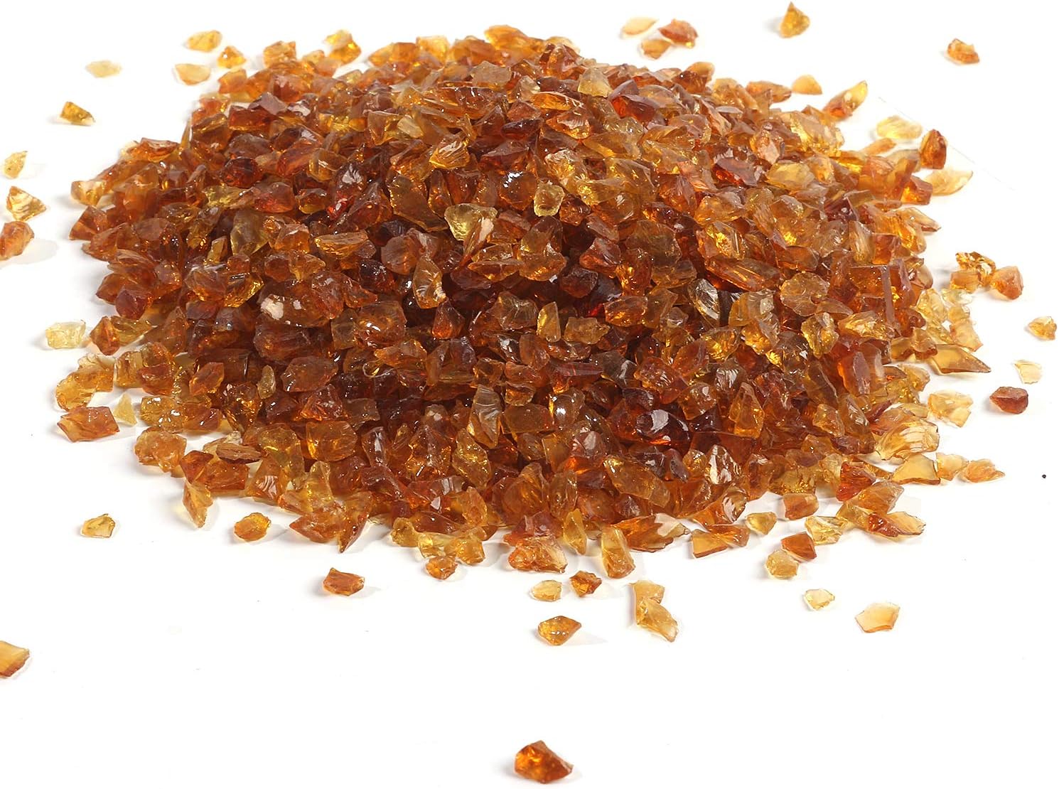 Alan Stone Reflective Tempered High Luster Fire Glass, Fire Pit Glass Gravel,Fire Glass Rocks Pebbles,3-6mm,305g (Amber)