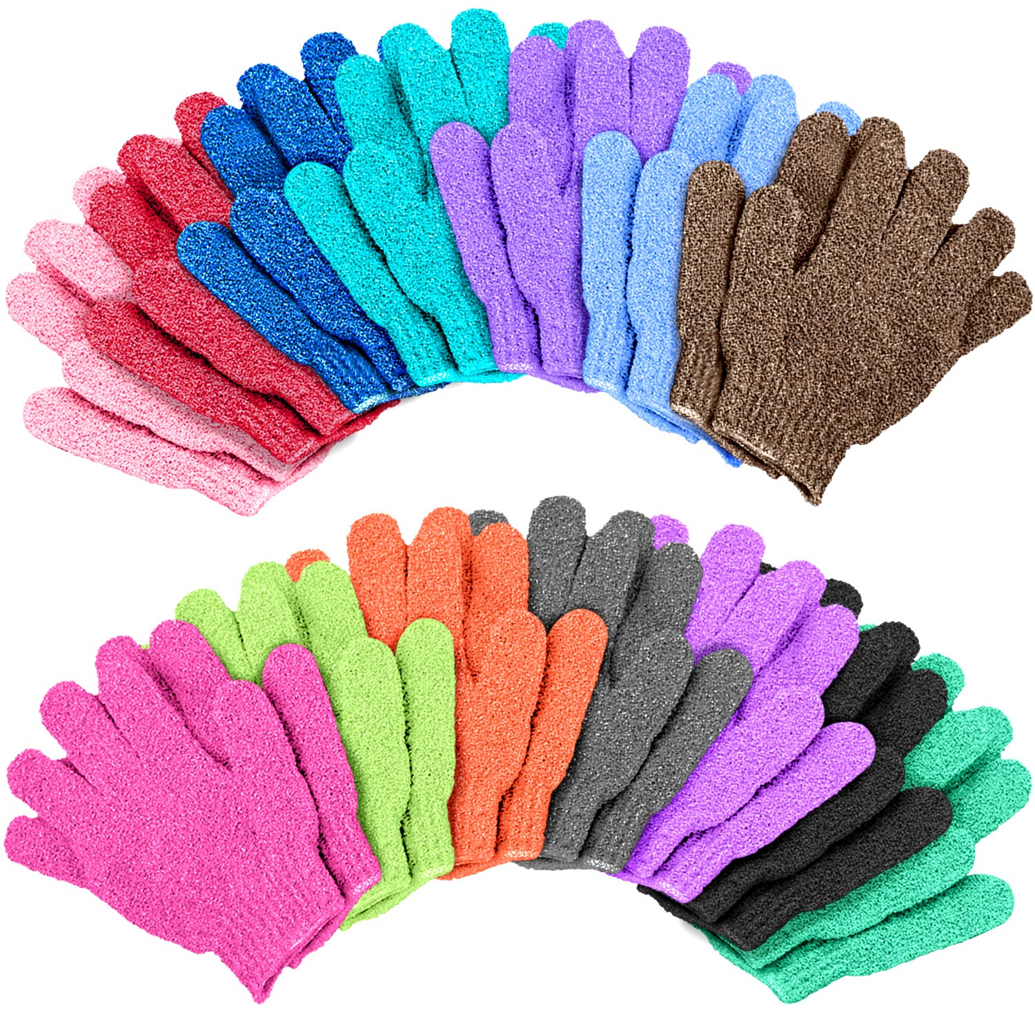 Duufin 14 Pairs Exfoliating Gloves Body Scrubber Bath Glove Scrubbing Gloves for Shower, Spa, Massage, Dead Skin Cell Remover, 14 Colours