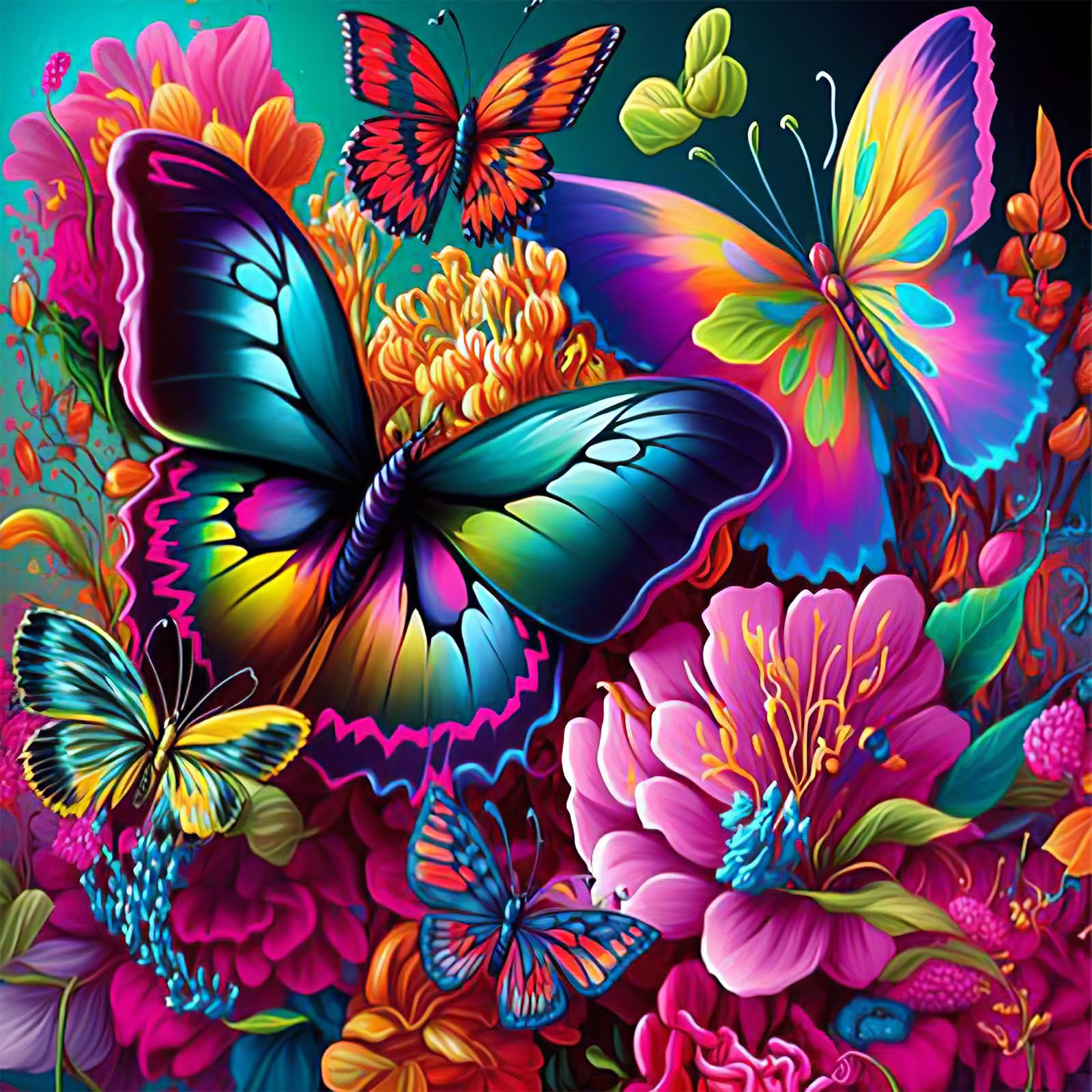 HEIBAGO 5D DIY Diamond Art Painting Kits for Audlts, Full Drill Butterfly Diamond Painting for Beginners, Rhinestone Embroidery Diamond Dots Set Flowers Gem Art Crafts for Home Decor 30x30cm