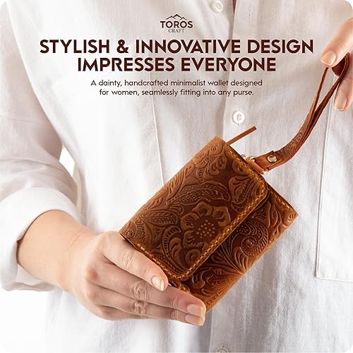 Handmade Wristlet Wallets for Women, Western Floral Leather Small