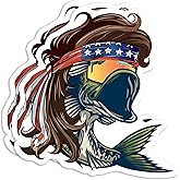 United by Color Mullet Bass Sticker with US Flag Bandana (2 Pack), Strong Adhesive Waterproof Funny Fishing Stickers and Decals - No Fade, Used for Laptop, Window, Bumper, RV, Boat, Truck & Car