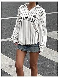 SOLY HUX Women's Oversized Tees Striped Letter