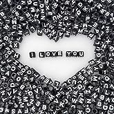 300 Pieces 10x10mm Big Large Black Cube Acrylic Alphabet Letter Beads A-Z Mixed Plastic Shape Loose Beads for DIY Jewelry Making Bracelets Necklaces Key Chains (White on Black)