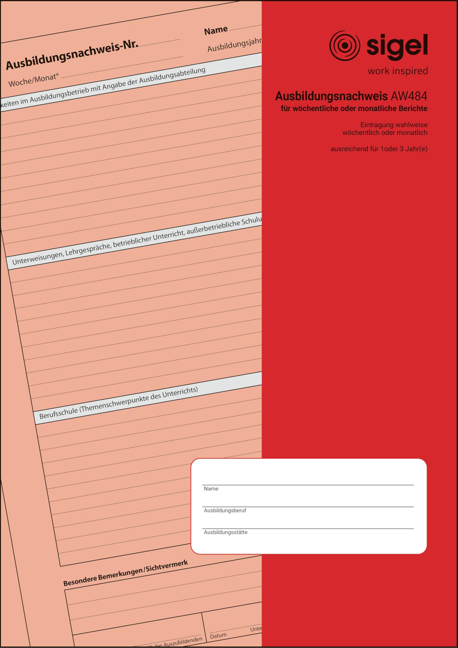 Sigel AW484 Training Certificate A4 Report Book for Weekly or Monthly Notes A4 28 Pages