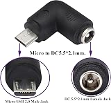 AAOTOKK 90 Degree DC 5.5x2.1mm Female to Micro USB Male Power Adapter 5V 2 Pack view 3