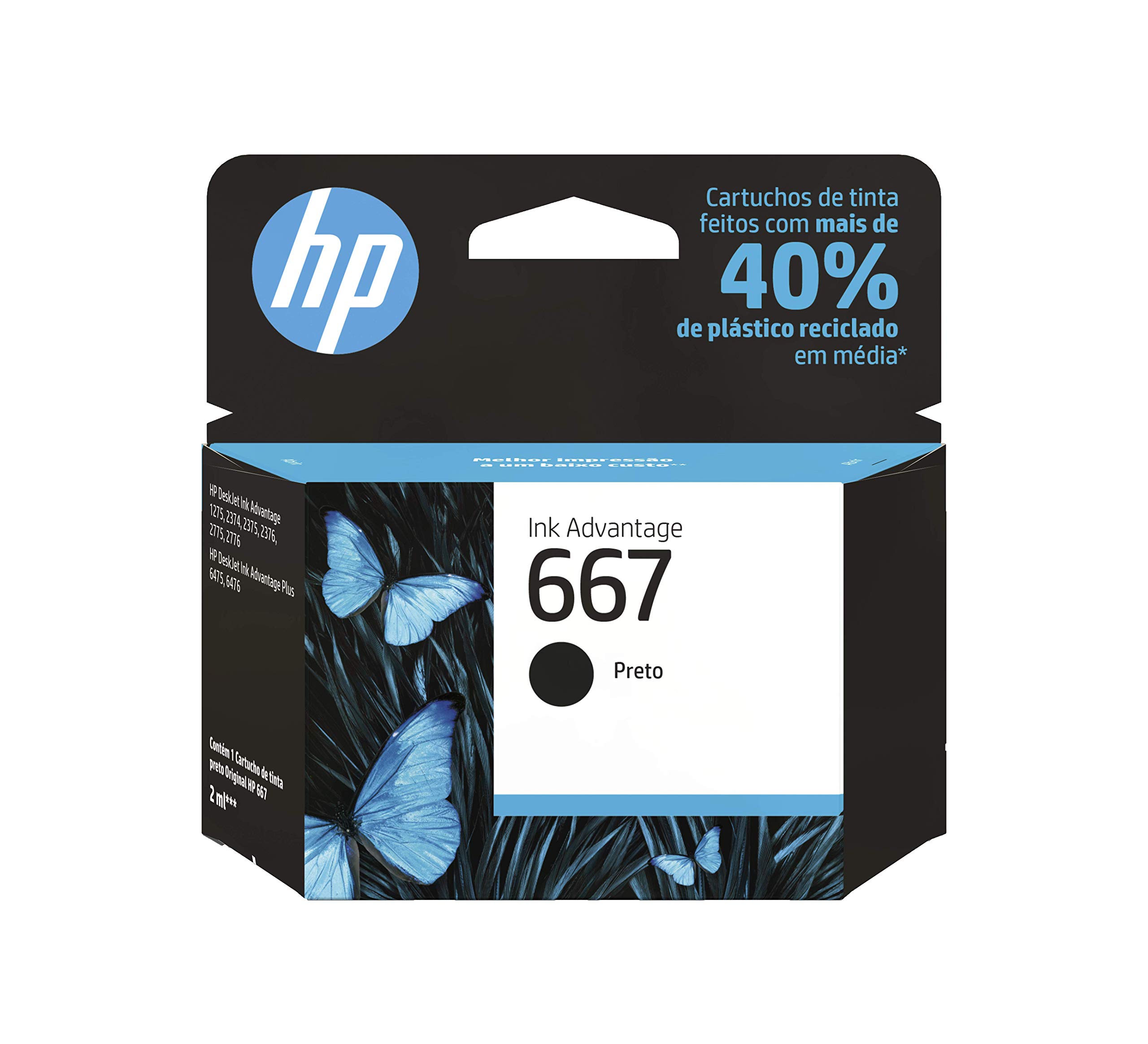 Cartucho de tinta HP 667 Preto Original (3YM79AB) Para Impressora Deskjet 2376, 2776, 6476, 5076, 5276
