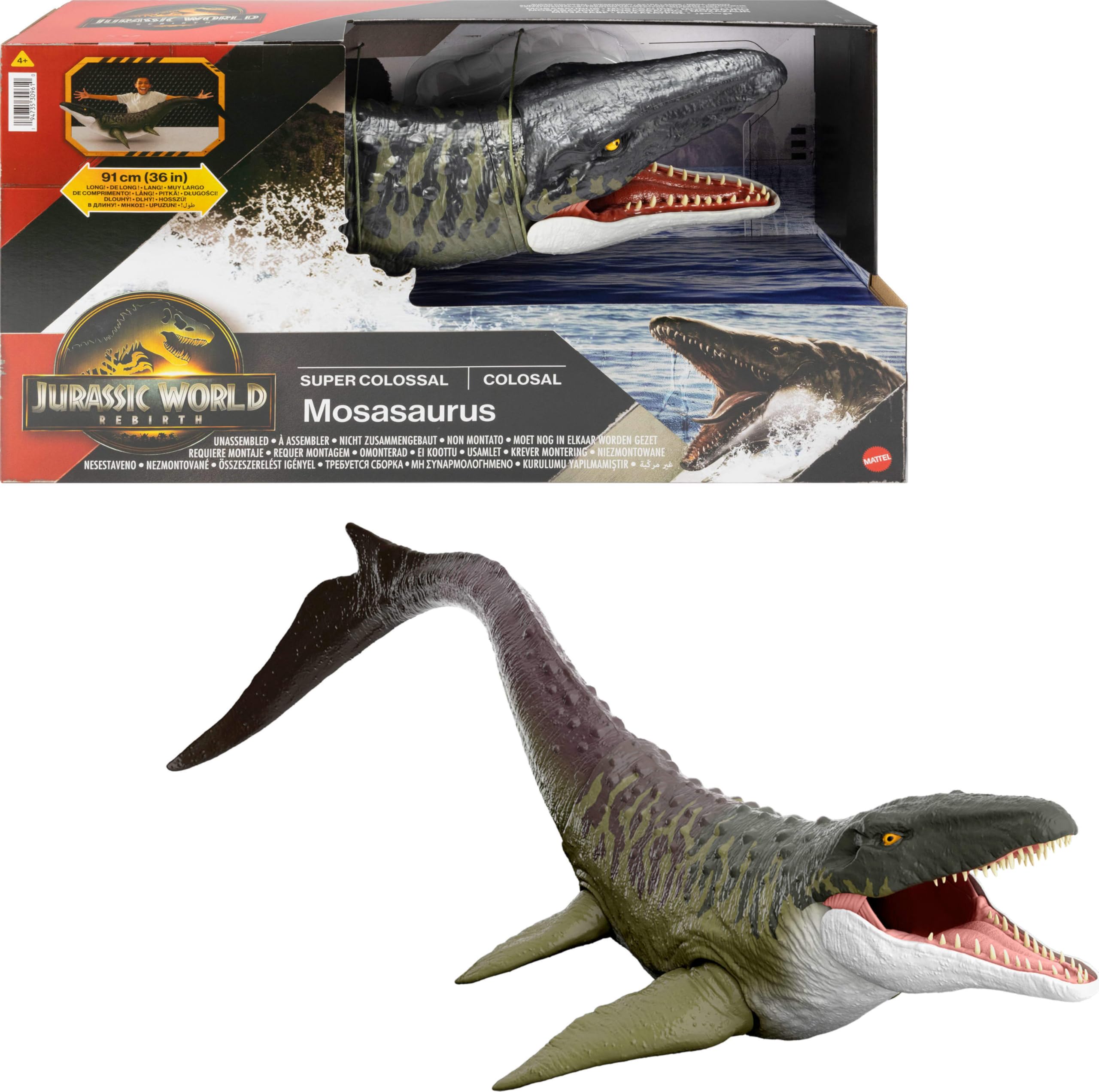 Photo 1 of Mattel Jurassic World Rebirth Super Colossal Mosasaurus Action Figure, Dinosaur Toy with 2 Attack Actions, Movie-Accurate & Posable