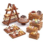 RattanView 8 Pcs Wood Dessert Table Display Set, Cake and Cupcake Stand Set | Extra Large Wood 3 Tier Serving Tray, Rustic Buffet Risers Round Cake Stand, Food Trays Serving Platter for Wedding Tea Party